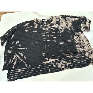 Hard Tail Forever Tie Dye Eyelet Top Black Tan Long Sleeve HHOL-04 Medium
